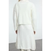 Womens Fashion Stylish Midi Length Polo Collar Slim Knitwear Jacket-Look Cardigan-Dress Set