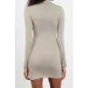 Women Fashion Stylish Mini Length Stand Collar Slim Plain Polyamide Bodycone Fitted Flexible Knitted Dress