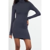 Women Fashion Stylish Mini Length Stand Collar Slim Plain Polyamide Bodycone Fitted Flexible Knitted Dress
