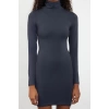 Women Fashion Stylish Mini Length Stand Collar Slim Plain Polyamide Bodycone Fitted Flexible Knitted Dress