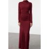 Women Fashion Stylish Maxi Length Stand Collar Slim Fitted Bodycon Long Sleeve Flexible Knitted Dress