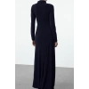 Women Fashion Stylish Maxi Length Stand Collar Slim Fitted Bodycon Long Sleeve Flexible Knitted Dress