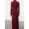 Women Fashion Stylish Maxi Length Stand Collar Slim Fitted Bodycon Long Sleeve Flexible Knitted Dress