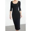 Kadın Moda Maxi Boy Havuz Yaka Slim Fitted Vücuda Oturan Uzun Kollu Bisiklet Yaka Esnek Örme Elbise