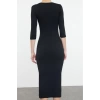 Kadın Moda Maxi Boy Havuz Yaka Slim Fitted Vücuda Oturan Uzun Kollu Bisiklet Yaka Esnek Örme Elbise