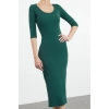 Kadın Moda Maxi Boy Havuz Yaka Slim Fitted Vücuda Oturan Uzun Kollu Bisiklet Yaka Esnek Örme Elbise