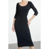 Kadın Moda Maxi Boy Havuz Yaka Slim Fitted Vücuda Oturan Uzun Kollu Bisiklet Yaka Esnek Örme Elbise