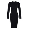 Women Fashion Stylish Midi Length Stand Collar Slim Fitted Long Sleeve Ribbed Stretchy Knit Dress
