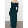 Women Fashion Stylish Maxi Length Carmen Collar Slim Plain Bodycone Fitted Flexible Knitted Dress