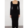 Women Fashion Stylish Midi Length Square Neck Fitted Plain Bodycone Stretchy Knitted Dress