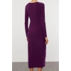 Women Fashion Stylish Midi Length Square Neck Fitted Plain Bodycone Stretchy Knitted Dress