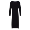 Women Fashion Stylish Midi Length Square Neck Fitted Plain Bodycone Stretchy Knitted Dress