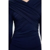 Womens Midi Length Double Breasted Slim Gathered Draped Detailed Fitted Long Sleeve Flexible Knitted Dress
