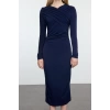 Womens Midi Length Double Breasted Slim Gathered Draped Detailed Fitted Long Sleeve Flexible Knitted Dress