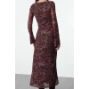 Women Fashion Stylish Maxi Length Square Neck Slim Animal Leopard Print Bodycone Fitted Knitted Dress