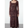 Women Fashion Stylish Maxi Length Square Neck Slim Animal Leopard Print Bodycone Fitted Knitted Dress