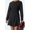 Womens Fashion Stylish Mini Length Crew Neck Regular A Cut Stitch Detailed Woven Dress