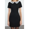 Kadın Moda Şık Mini Boy Bebe Yaka Regular Vücudu Saran Yaka Detaylı Dokuma Elbise