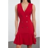 Women Fashion Stylish Mini Length Jacket Collar Regular Pleated Detailed Woven Jacket Dress