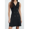 Women Fashion Stylish Mini Length Jacket Collar Regular Pleated Detailed Woven Jacket Dress