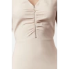 Womens Fashion Stylish Midi Length V Neck Regular Body-hugging Zipper Detailed Woven Dress