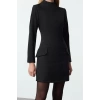 Women Fashion Stylish Mini Length Stand Collar Regular A Cut Pocket Detailed Woven Dress