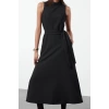 Women Fashion Stylish Midi Length Crew Neck Regular Belted Waist Open Woven Dress