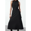 Women Fashion Stylish Midi Length Crew Neck Regular Belted Waist Open Woven Dress