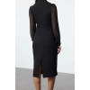 Women Fashion Stylish Midi Length Jacket Collar Regular Body-hugging Chiffon Sleeve Detailed Woven Dress