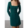 Women Fashion Stylish Mini Length Square Collar Regular Pocket Detailed Woven Jacket Dress
