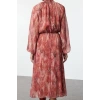 Women Fashion Stylish Midi Length Stand Collar Regular Shawl Pattern Lined Woven Winter Dress