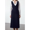 Women Fashion Stylish Midi Length V Neck Regular Vest Woven Dress