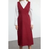 Women Fashion Stylish Midi Length V Neck Regular Vest Woven Dress