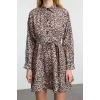 Women Fashion Stylish Mini Length Shirt Collar Regular Brown 001 Striped Woven Dress