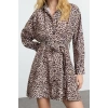 Women Fashion Stylish Mini Length Shirt Collar Regular Brown 001 Striped Woven Dress