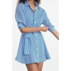 Women Fashion Stylish Mini Length Shirt Collar Regular Brown 001 Striped Woven Dress