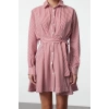 Women Fashion Stylish Mini Length Shirt Collar Regular Brown 001 Striped Woven Dress