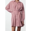 Women Fashion Stylish Mini Length Shirt Collar Regular Brown 001 Striped Woven Dress