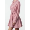 Women Fashion Stylish Mini Length Shirt Collar Regular Brown 001 Striped Woven Dress
