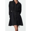 Women Fashion Stylish Mini Length Shirt Collar Regular Brown 001 Striped Woven Dress