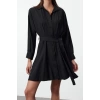 Women Fashion Stylish Mini Length Shirt Collar Regular Brown 001 Striped Woven Dress