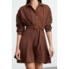 Women Fashion Stylish Mini Length Shirt Collar Regular Brown 001 Striped Woven Dress