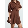 Women Fashion Stylish Mini Length Shirt Collar Regular Brown 001 Striped Woven Dress