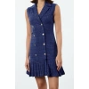 Women Fashion Stylish Mini Length Jacket Collar Regular Plaid Check Pleated Detailed Tweed Woven Jacket Dress
