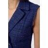 Women Fashion Stylish Mini Length Jacket Collar Regular Plaid Check Pleated Detailed Tweed Woven Jacket Dress