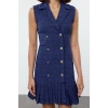 Women Fashion Stylish Mini Length Jacket Collar Regular Plaid Check Pleated Detailed Tweed Woven Jacket Dress