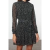 Women Fashion Stylish Mini Length Shirt Collar Regular Animal Woven Dress