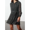 Women Fashion Stylish Mini Length Shirt Collar Regular Animal Woven Dress