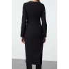 Women Fashion Stylish Midi Length V Neck Regular Bodycon Woven Dress