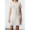 Women Fashion Stylish Mini Length Crew Neck Regular A Cut Button Detailed Tweed Woven Dress